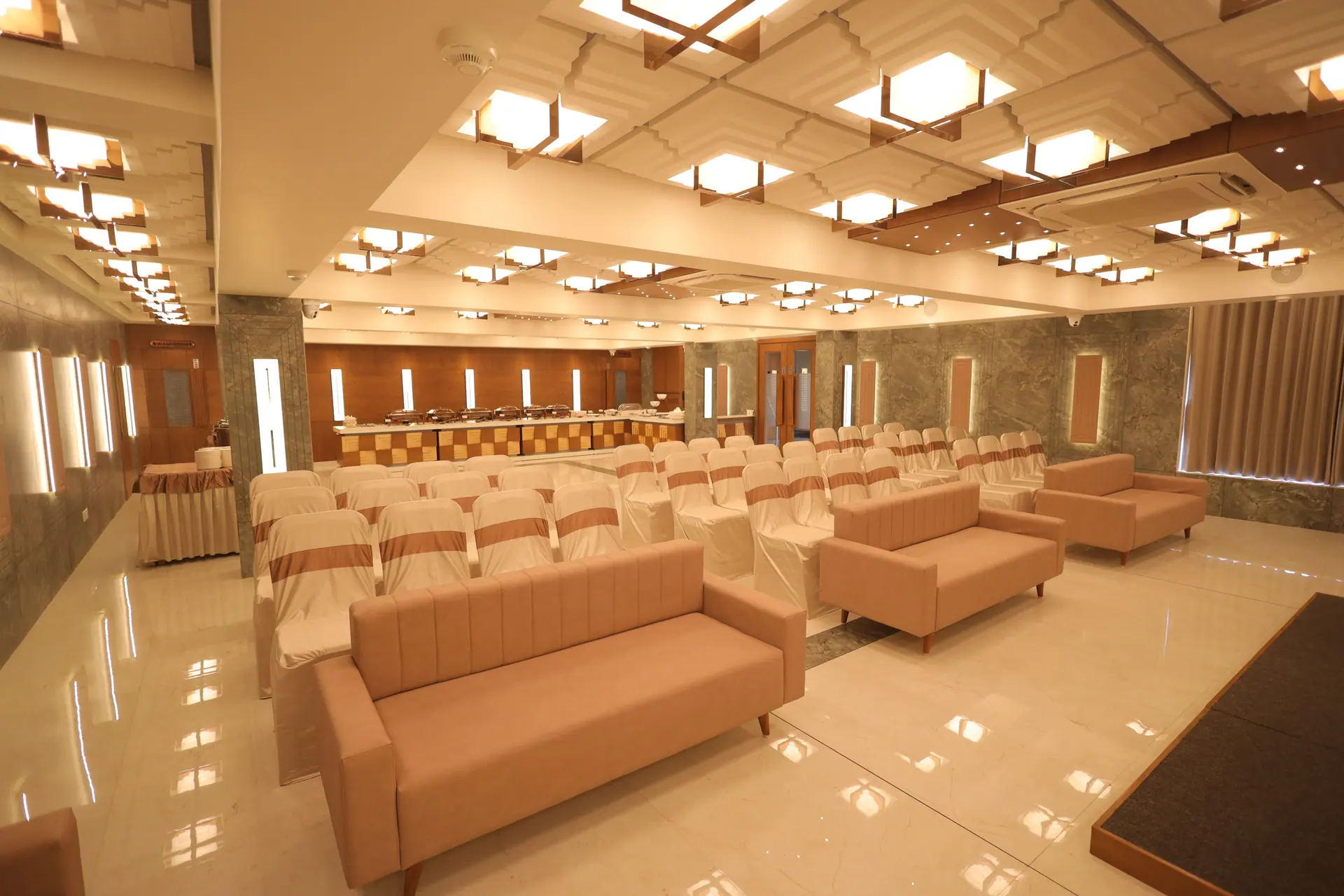 Banquet hall arranged for a reception